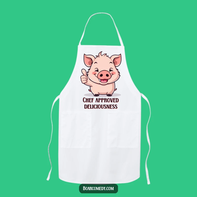 Funny Kawaii Boar Thumbs Up Apron: Hilarious Grin Kitchen Wear, Perfect Funny Gift