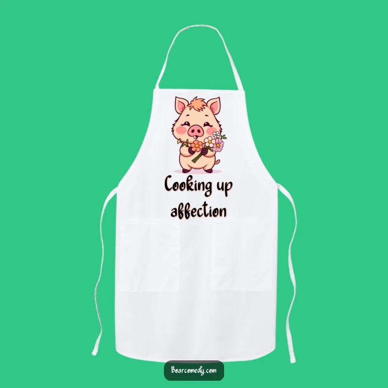 Funny Blushing Boar Flower Apron: Chef's Romantic Kitchen Gift