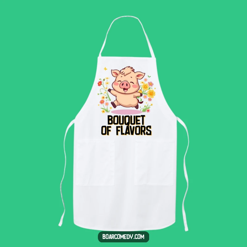 Funny Bouncing Boar Apron: Joyful Flower Pig Kitchen Wear, Cheerful Funny Gift!