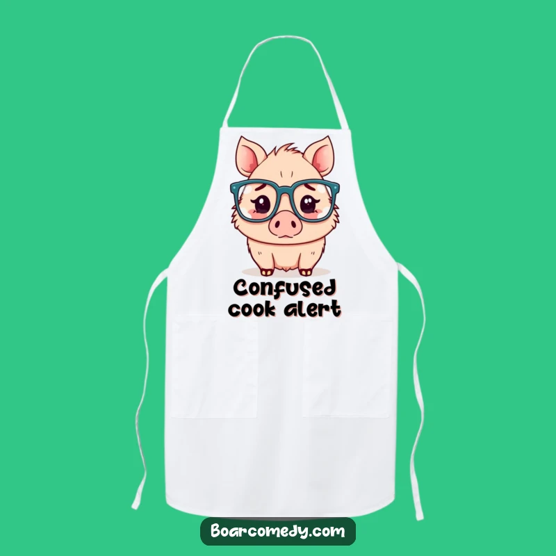 Funny Confused Kawaii Boar Glasses Apron - Kitchen Contemplation