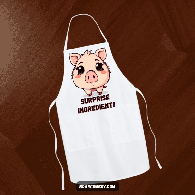 Funny Kawaii boar apron, a boar with wide, surprised eyes, ideal for cooking or baking.