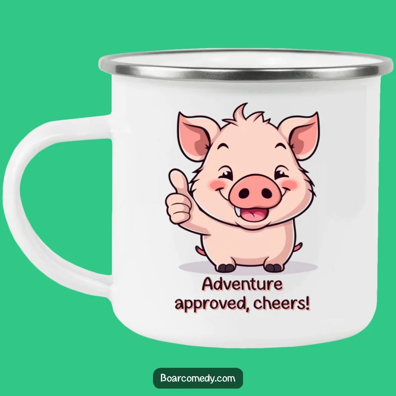 Funny Kawaii Boar Thumbs Up Camping Mug: Outdoor Grin Cup, Perfect Funny Gift