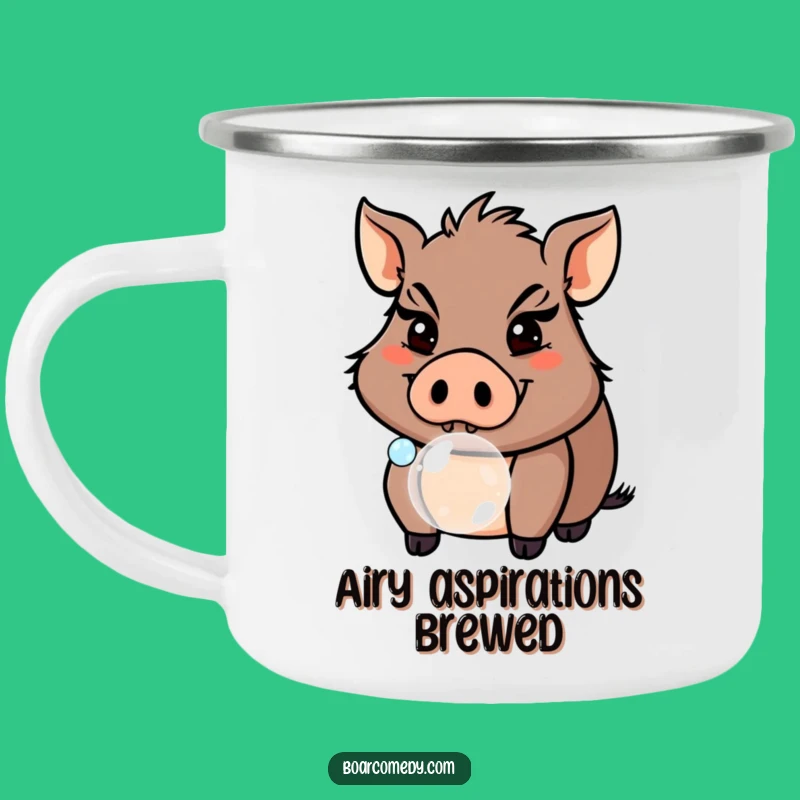 Adventure Funny Boar Bubble Camping Mug: Mischievous Pig Enamel Mug, Outdoor Funny Gift!