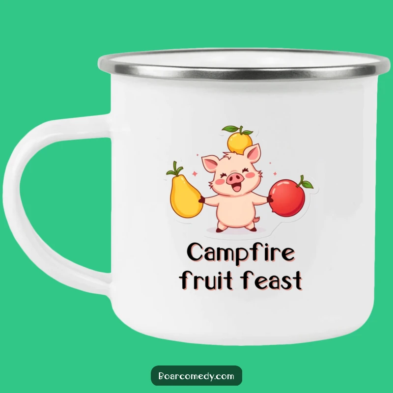 Funny Happy Boar Juggling Fruits Camping Mug - Durable & Vibrant Funny Gift