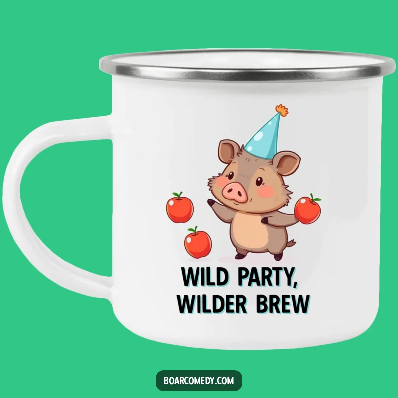 Funny Boar Juggling Apples Camping Mug: Your Hilarious Companion for Outdoor Adventures