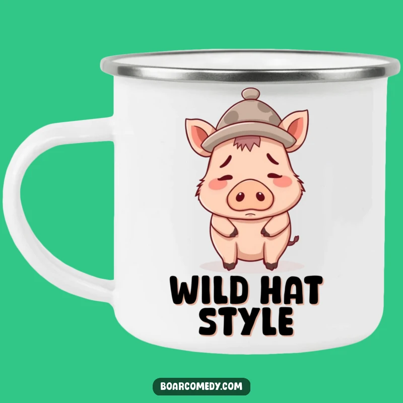 Funny Confused Boar Hat Camping Mug, Durable Humor for Your Adventures
