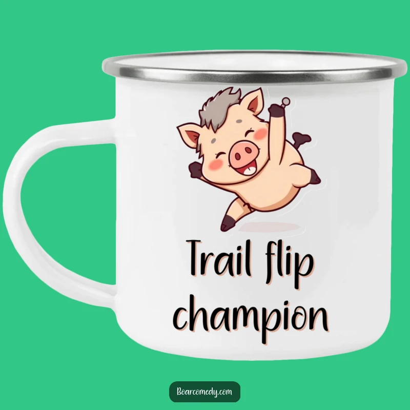 Funny Tumbly Boar Camping Mug - Enamel Tumbling Cup, Playful Outdoors, Great Funny Gift