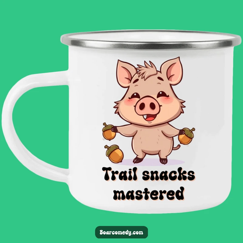 Funny Boar Juggling Acorns Camping Mug: Outdoor Fun & Humor
