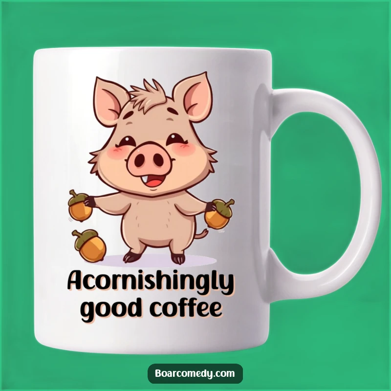 Funny Boar Juggling Acorns Mug: Humorous Gift for Nature Lovers