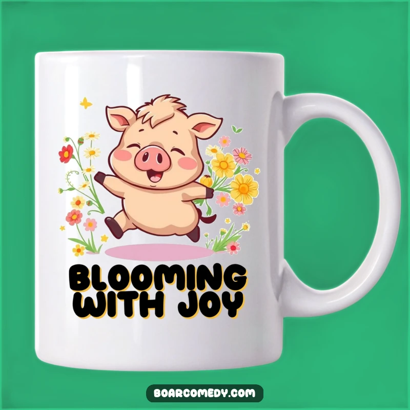 Funny Bouncing Boar Mug: Joyful Flower Pig, Cheerful Funny Gift!