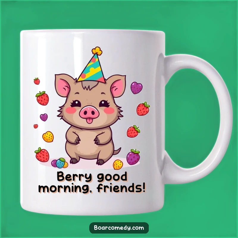Funny Kawaii Boar Juggling Berries Mug - Perfect Humorous Party Gift