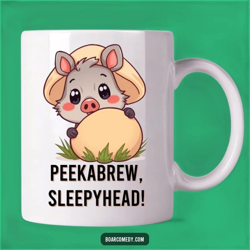 Funny Kawaii Boar Mushroom Peek Mug - Cheerful Surprise Gift