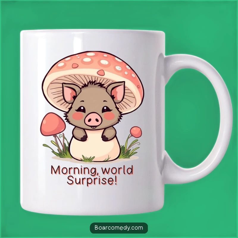 Funny Kawaii Boar Mushroom Mug: Playful Peek Coffee Cup, Whimsical Funny Gift