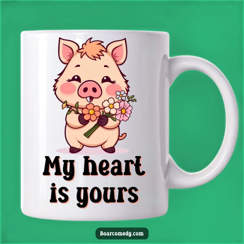 Funny Blushing Boar Flower Gift Mug: Adorable Romantic Boar Present