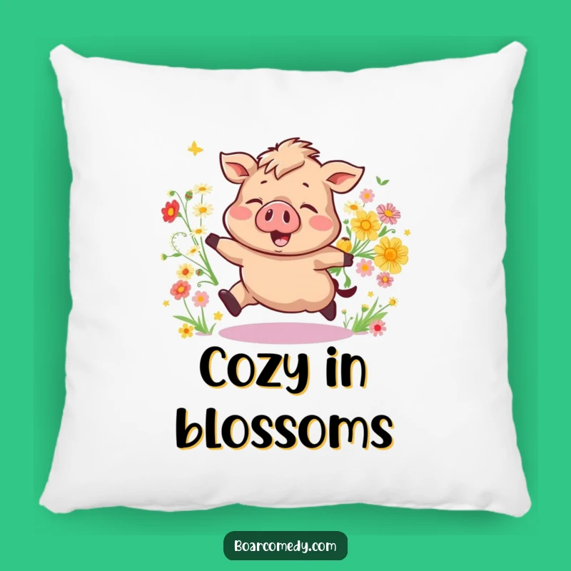 Comfortable Funny Bouncing Boar Pillow: Joyful Flower Pig Cushion, Cozy Funny Gift!