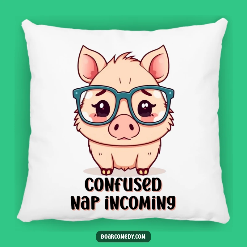Cozy Funny Confused Kawaii Boar Glasses Pillow - Huggable Humor