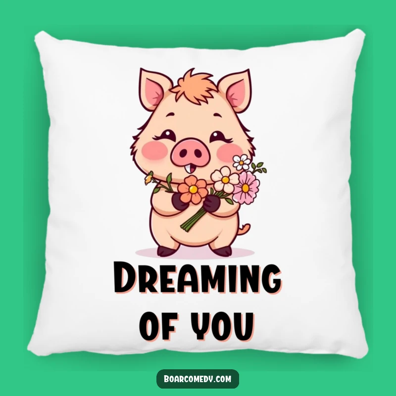 Funny Blushing Boar Flower Pillow: Cozy Romantic Accent Pillow Gift