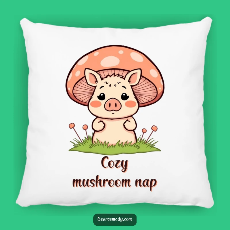 Funny Surprised Boar Behind Mushroom Pillow - Cozy & Cute Comfort