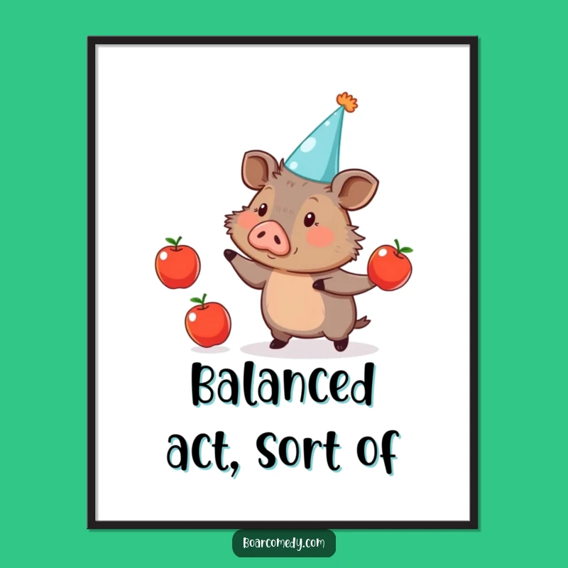 Funny Boar Juggling Apples Digital Art: Instant Hilarious Decor for Your Walls