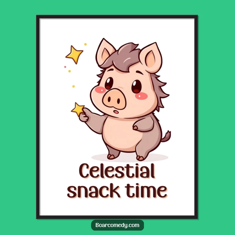 Funny Kawaii Boar Star Art Print - Surprised Gazer Download - Instant Wonder & Perfect Funny Gift