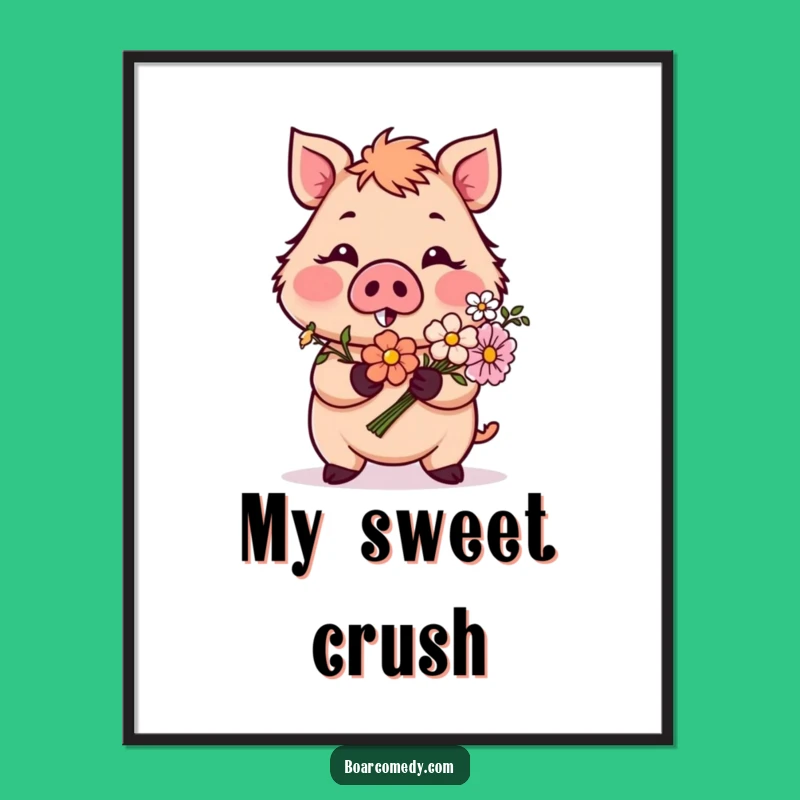 Funny Blushing Boar Flower Digital Art: Romantic Printable Gift