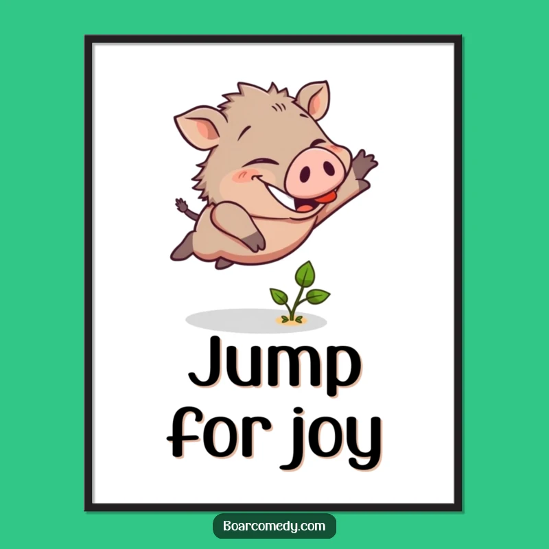 Funny Boar Leaping Sprout Digital Print: Instant Joyful, Determined Art