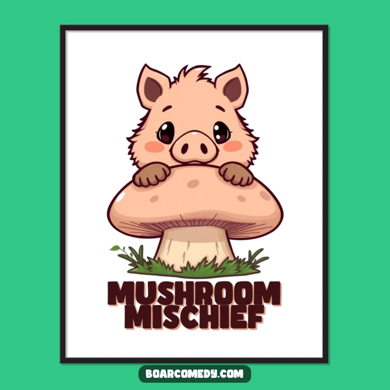 Funny Boar Mushroom Peek Digital Print: Instant Whimsical Art
