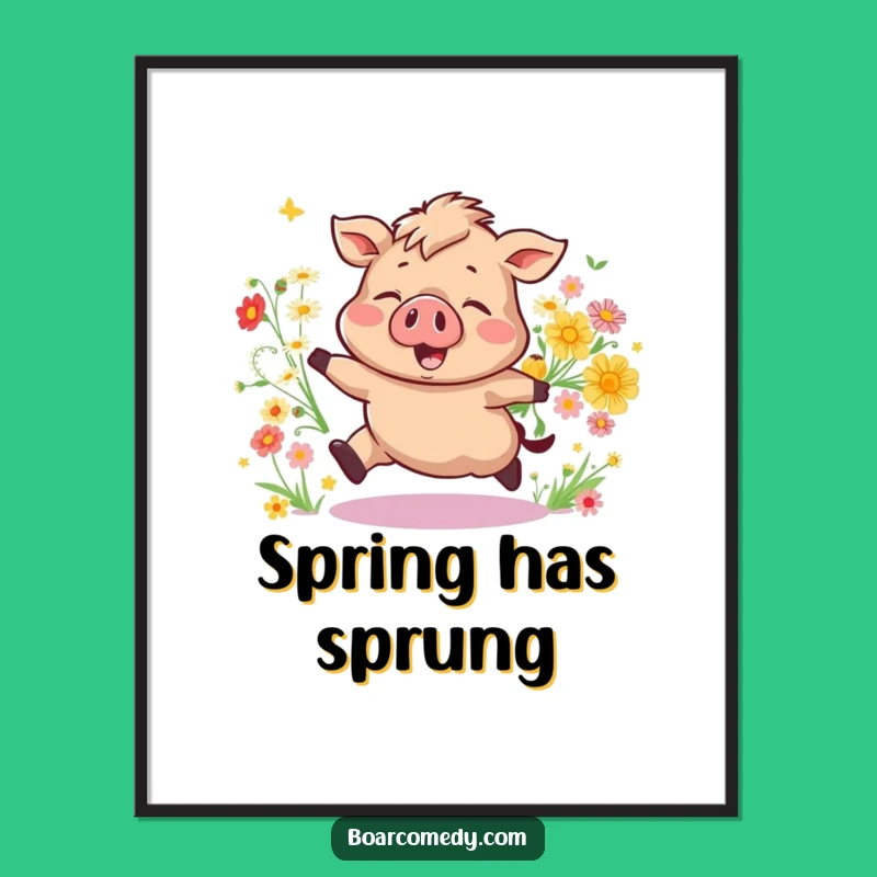 Funny Bouncing Boar Digital Art: Joyful Flower Pig Printable, Instant Funny Gift!