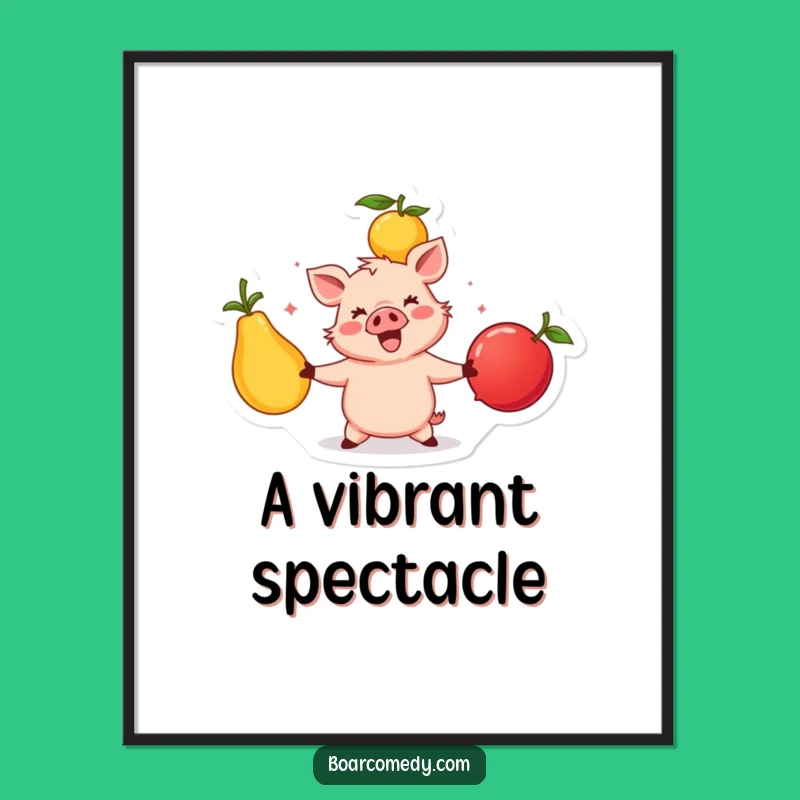Funny Happy Boar Juggling Fruits Digital Art - Vibrant Decor Funny Gift
