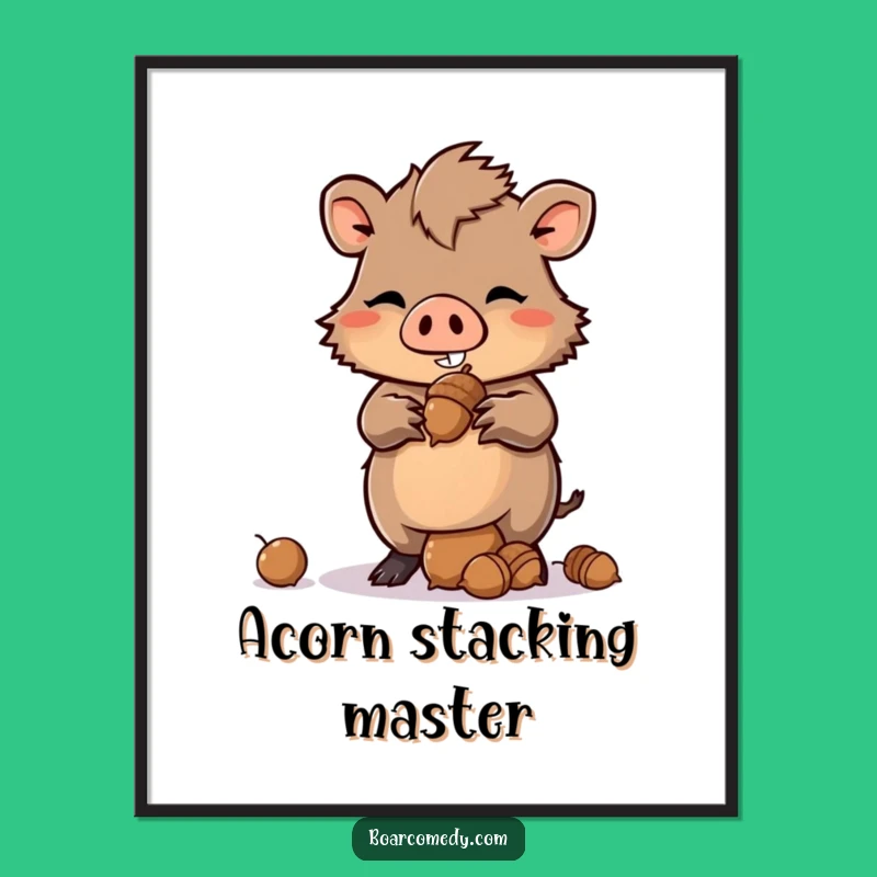 Funny Kawaii Boar Digital Art - Acorn Balance Mischievous Print Gift