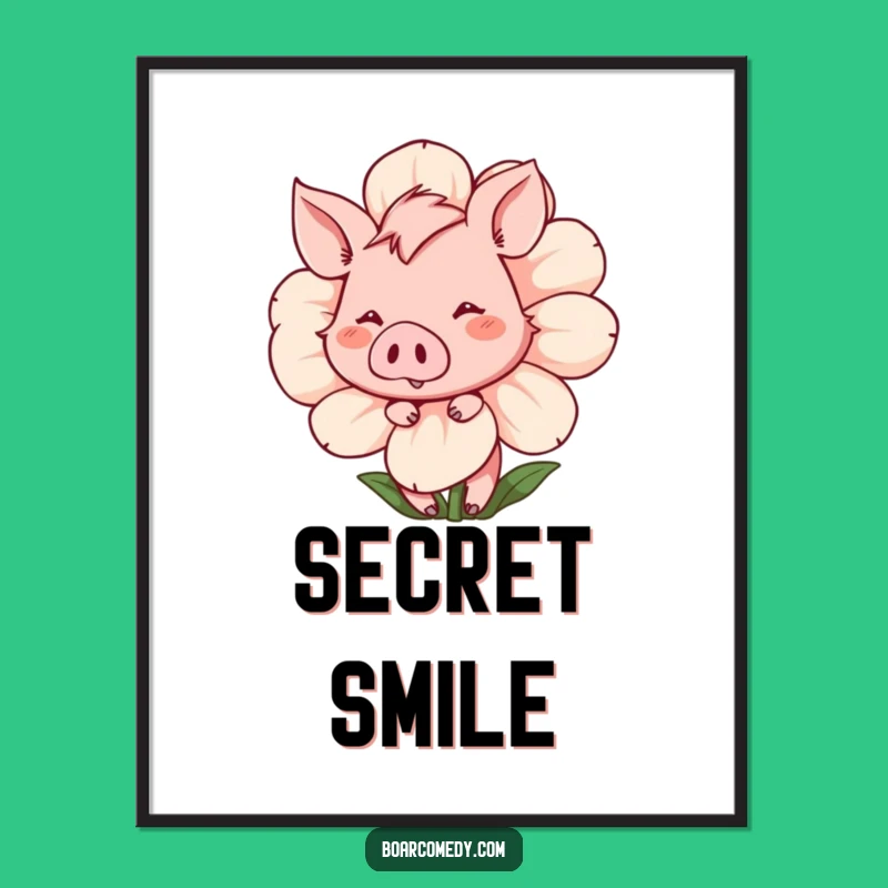 Funny Shy Boar Digital Art: Instant Sweet Flower Download for Your Space