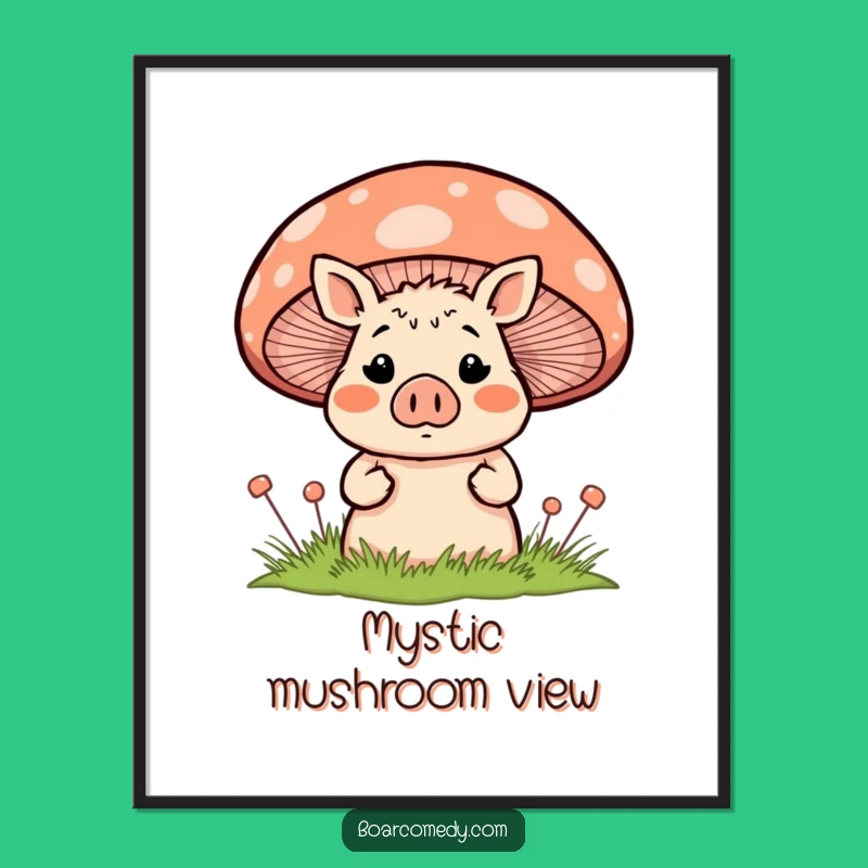 Funny Surprised Boar Behind Mushroom Digital Art - Instant Cute Surprise!