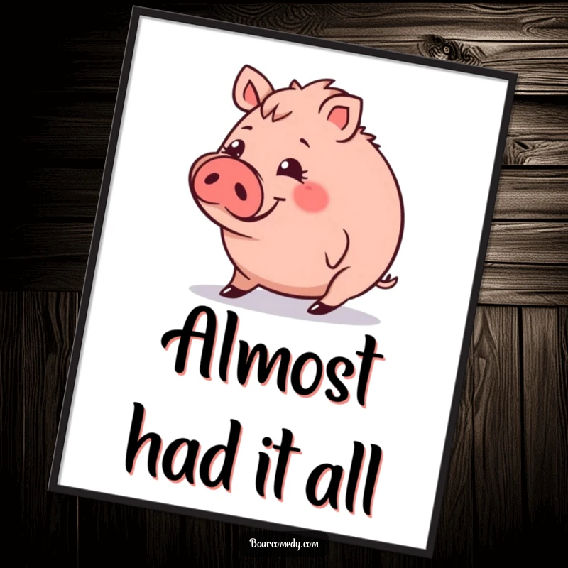 Funny Digital Art Print: Round boar character with a funny expression, tripping slightly, downloadable art for instant humor.
