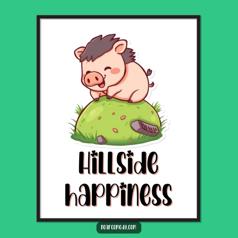 Funny Boar Rolling Hill Digital Print: Instant Humorous Wall Art