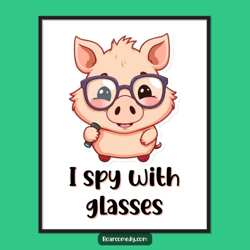 Funny Boar Detective Digital Art: Magnifying Glass Print, Instant Funny Gift
