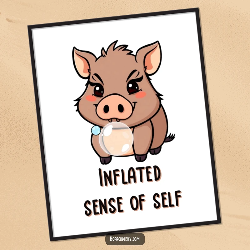 Funny Boar Blowing Bubble Digital Art Print, a mischievous pig captured in a whimsical moment. An instant funny gift.