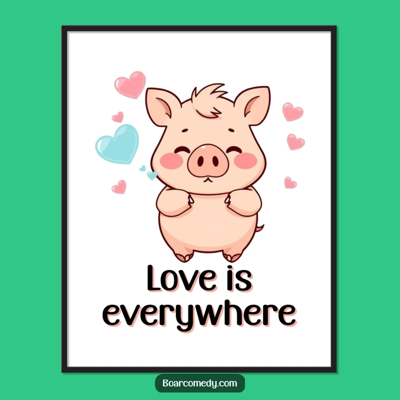 Funny Chubby Boar Heart Bubbles Digital Art - Whimsical Decor Funny Gift