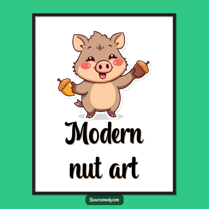 Funny Kawaii Boar Juggling Acorns Digital Art - Instant Download of Laughter!