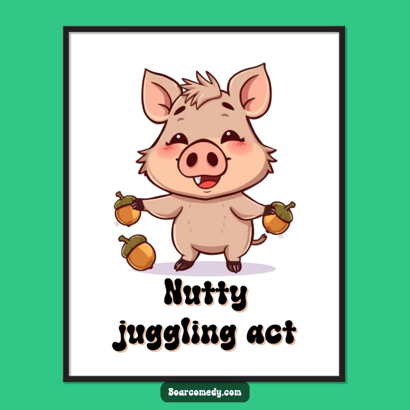 Funny Boar Juggling Acorns Digital Print: Instant Whimsical Art