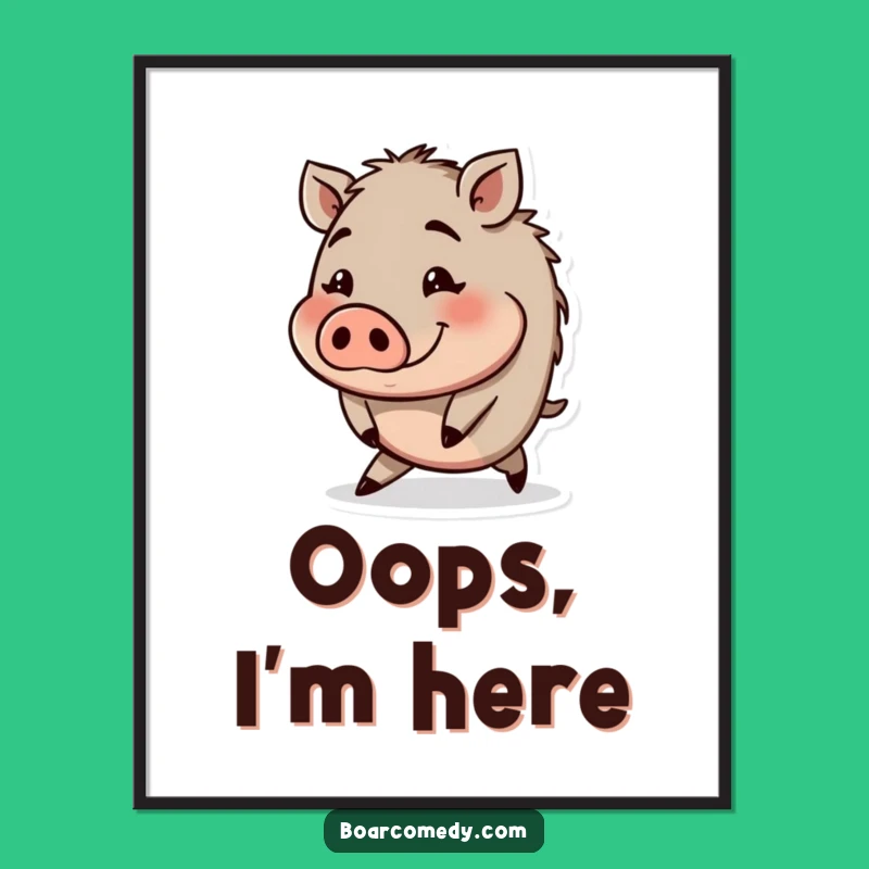 Funny Tripping Boar Digital Art: Round Character Print, Instant Funny Gift