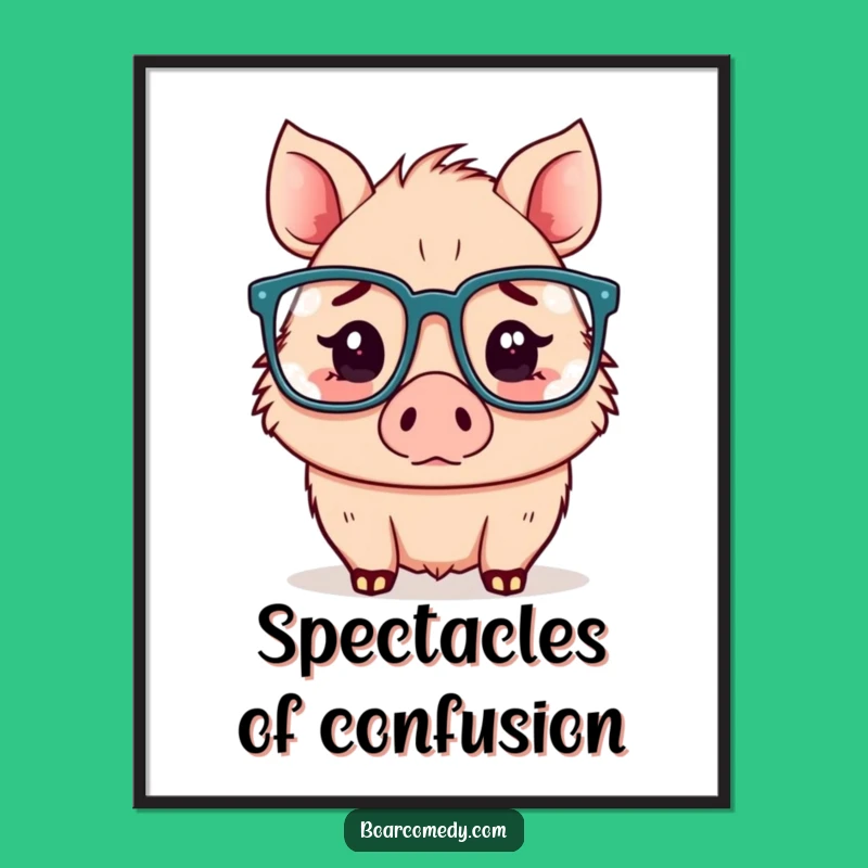 Funny Confused Kawaii Boar Glasses Digital Print - Instant Quirky Decor