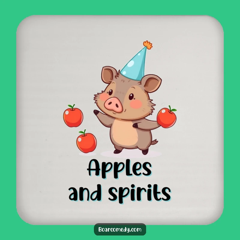 Protect Surfaces with Laughs: Funny Boar Juggling Apples Drink Coaster
