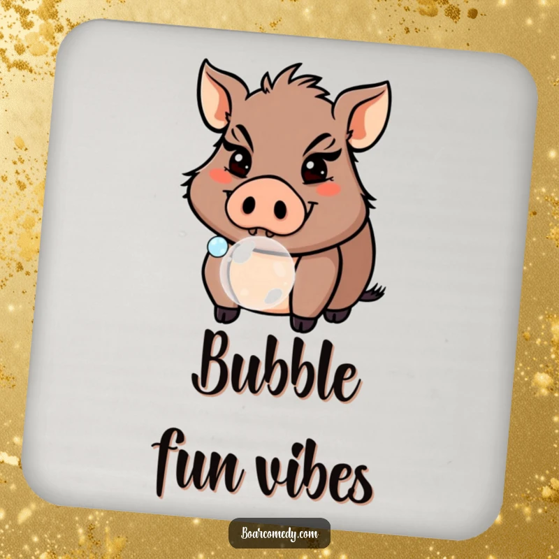 Funny Boar Blowing Bubble Drink Coaster, a mischievous pig design for your table setting. A small but funny gift.