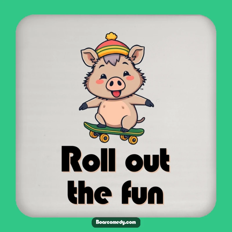 Funny Cheerful Boar Coaster: Skateboard Fun, Tiny Hat Protector, Great Funny Gift