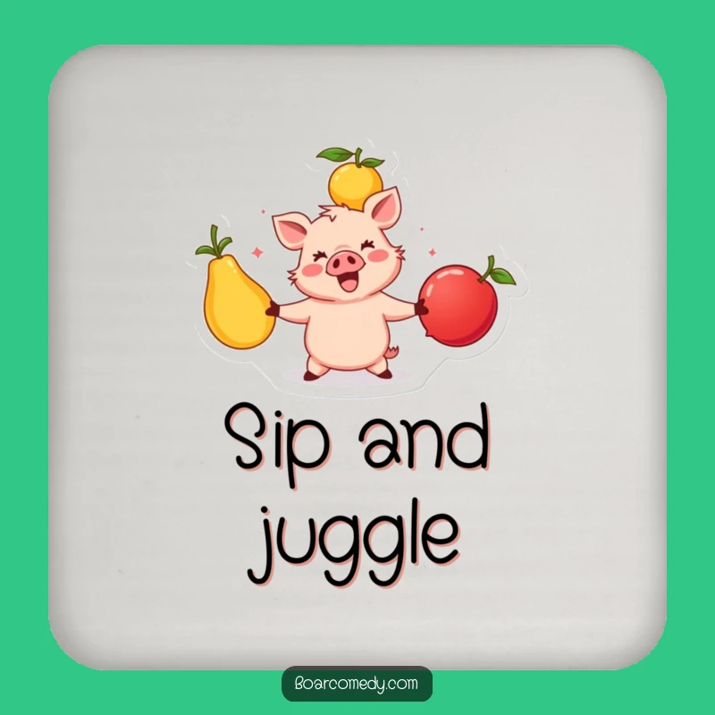 Funny Happy Boar Juggling Fruits Coaster - Protect Surfaces Funny Gift