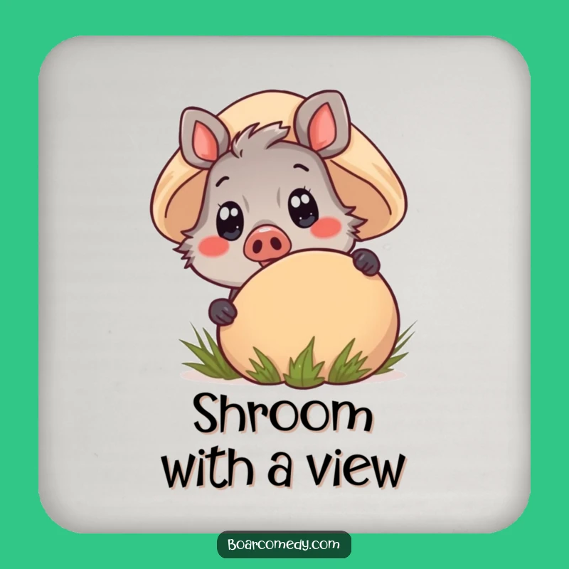 Funny Kawaii Boar Coaster - Mushroom Peek Table Protector Gift