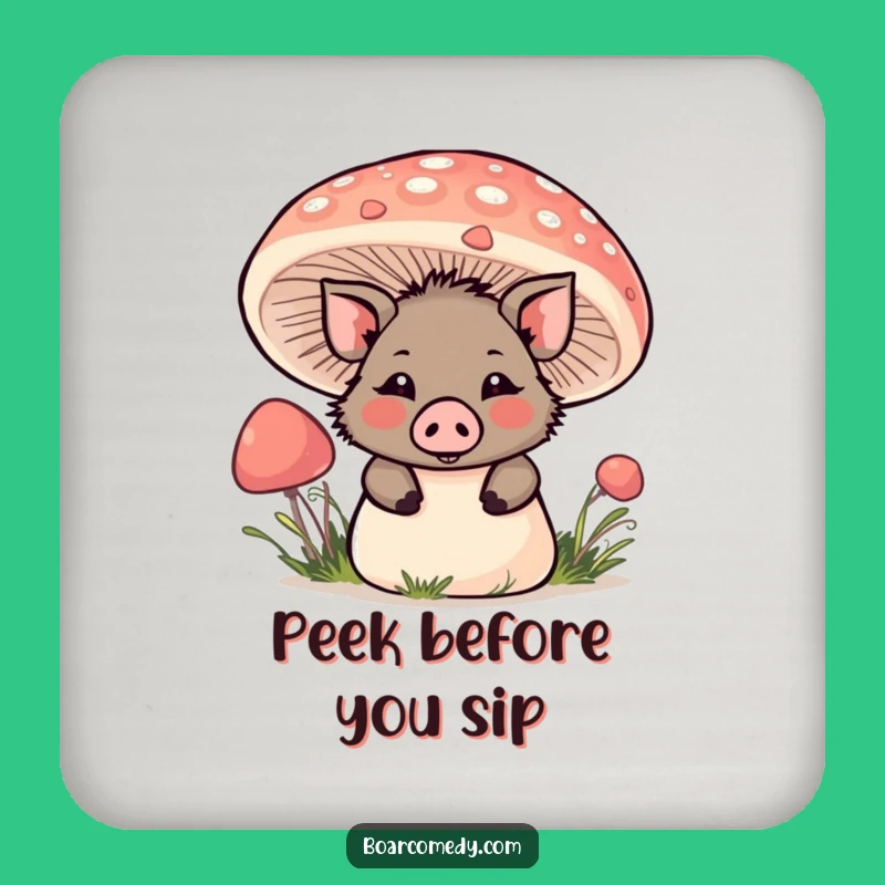 Funny Kawaii Boar Mushroom Coaster: Playful Peek Protector, Ideal Funny Gift