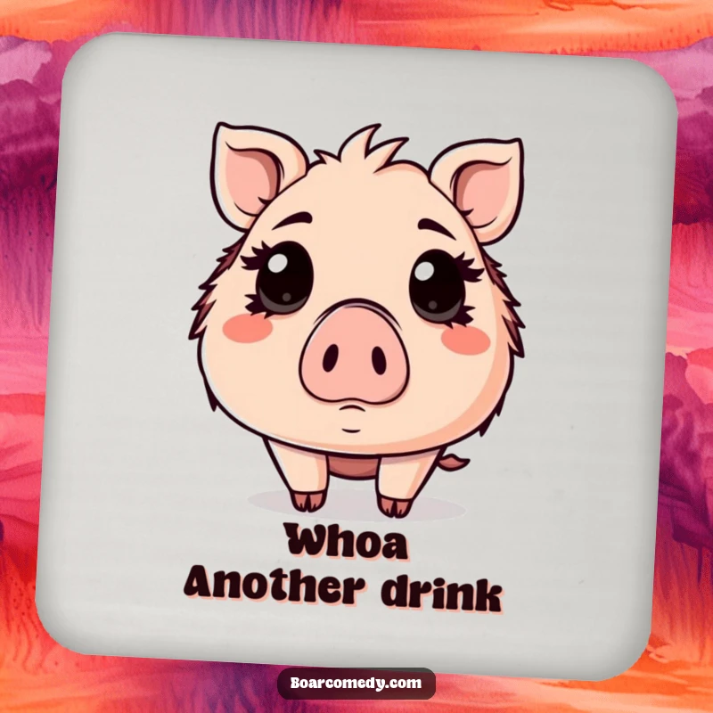Funny Kawaii boar drink coasters, a surprised boar with wide eyes, protecting surfaces with charm.