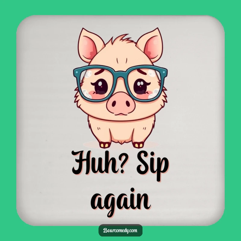 Funny Confused Kawaii Boar Glasses Coaster Set - Sip and Ponder