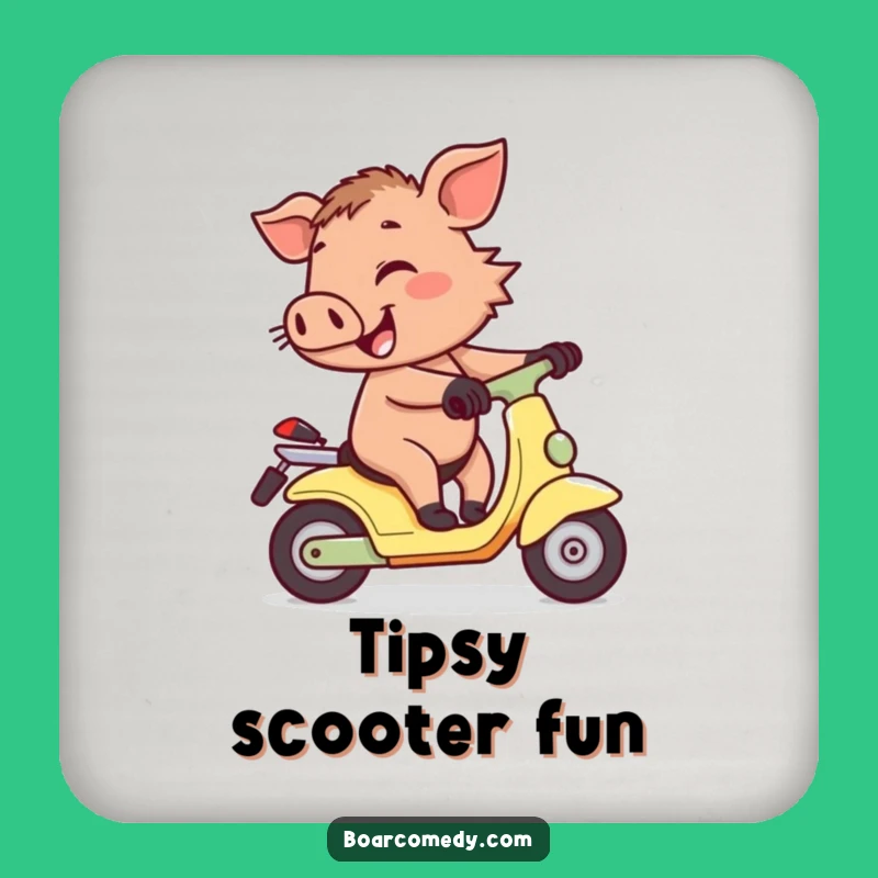 Funny Boar on Wobly Scooter Coaster - Protect Surfaces, Add Laughs!
